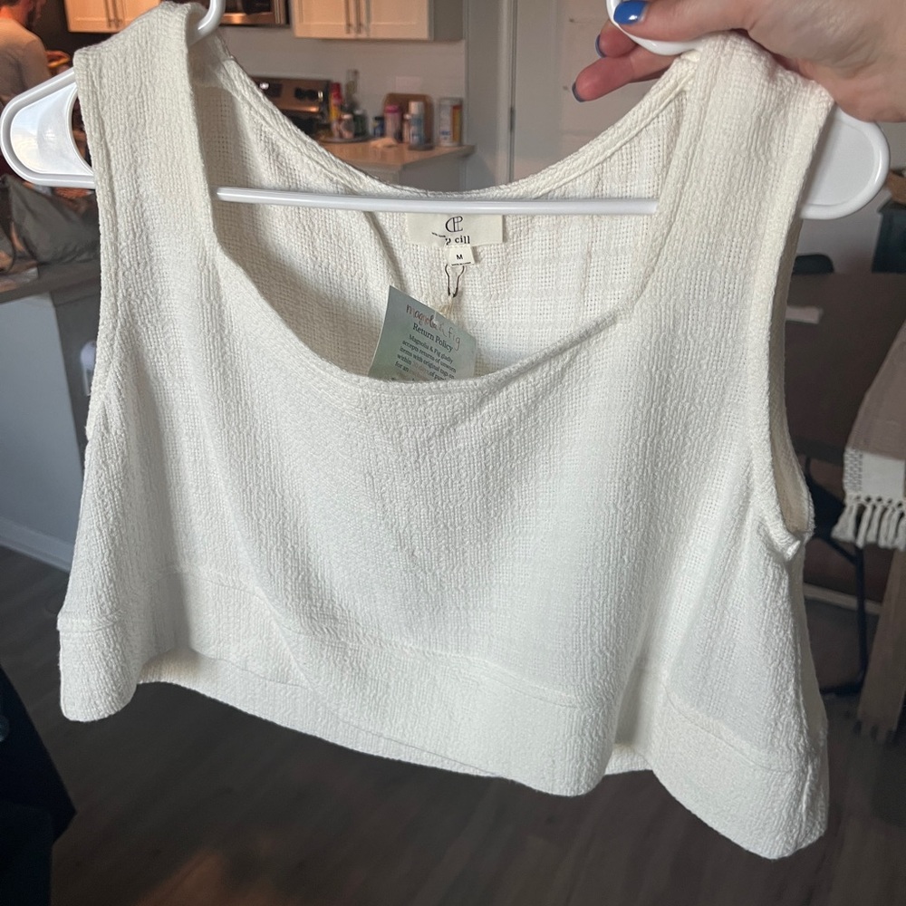 Women's Cream Textured Crop Top